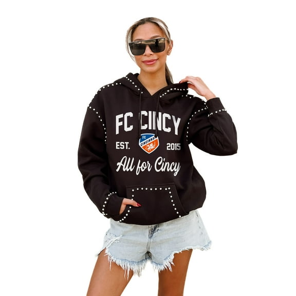 Women's Gameday Couture  Black FC Cincinnati Catch the Vibe Studded Pullover Hoodie
