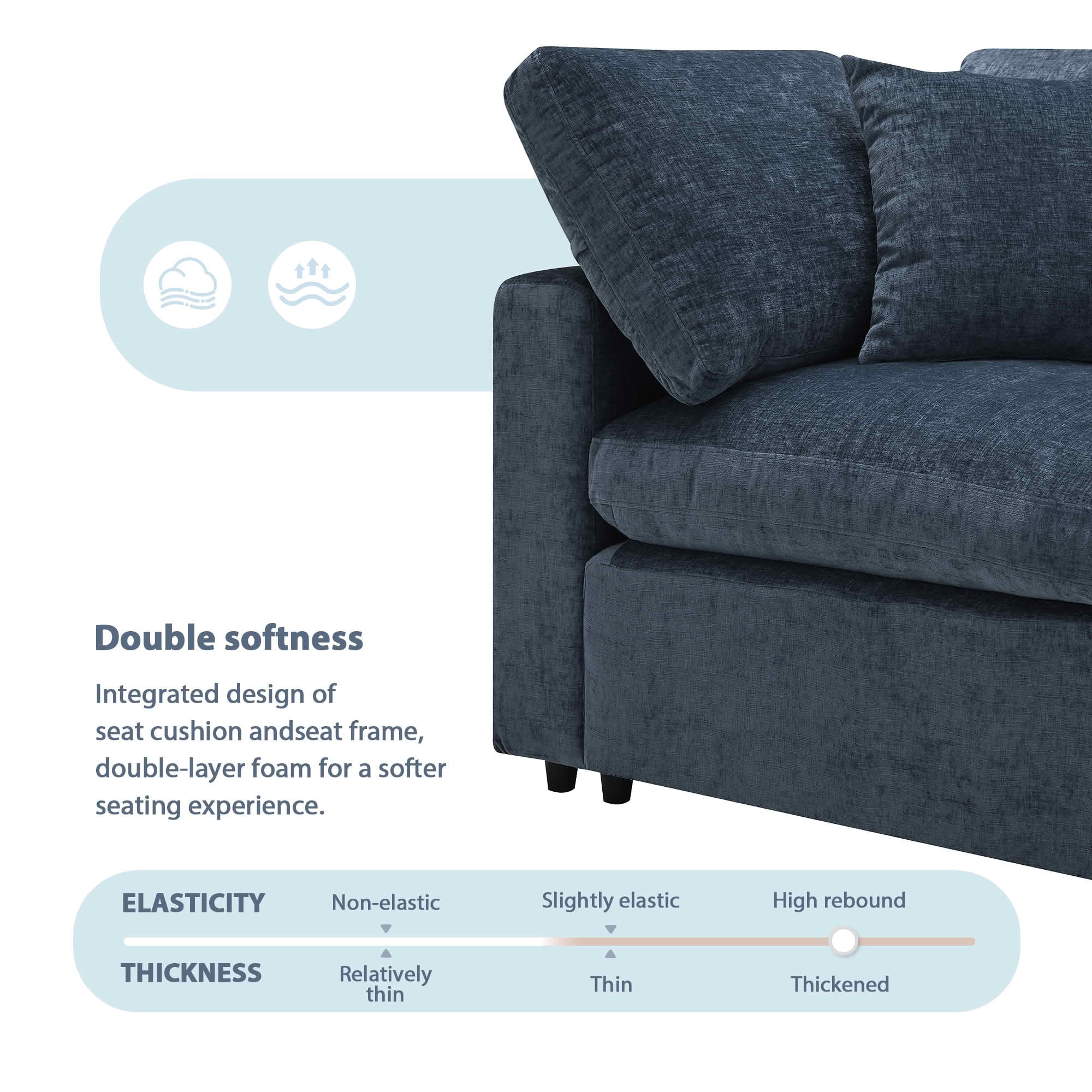 MAYEERTY 130x65" Modular Cloud Sofa Bed - 6-Seat Chenille, Convertible U-Shaped with Ottoman