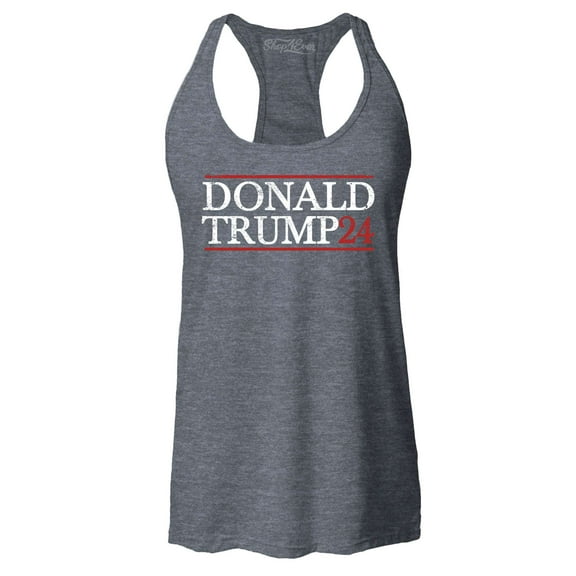 Shop4Ever Women's Donald Trump 2024 Presidential Election Racerback Tank Top Large Charcoal
