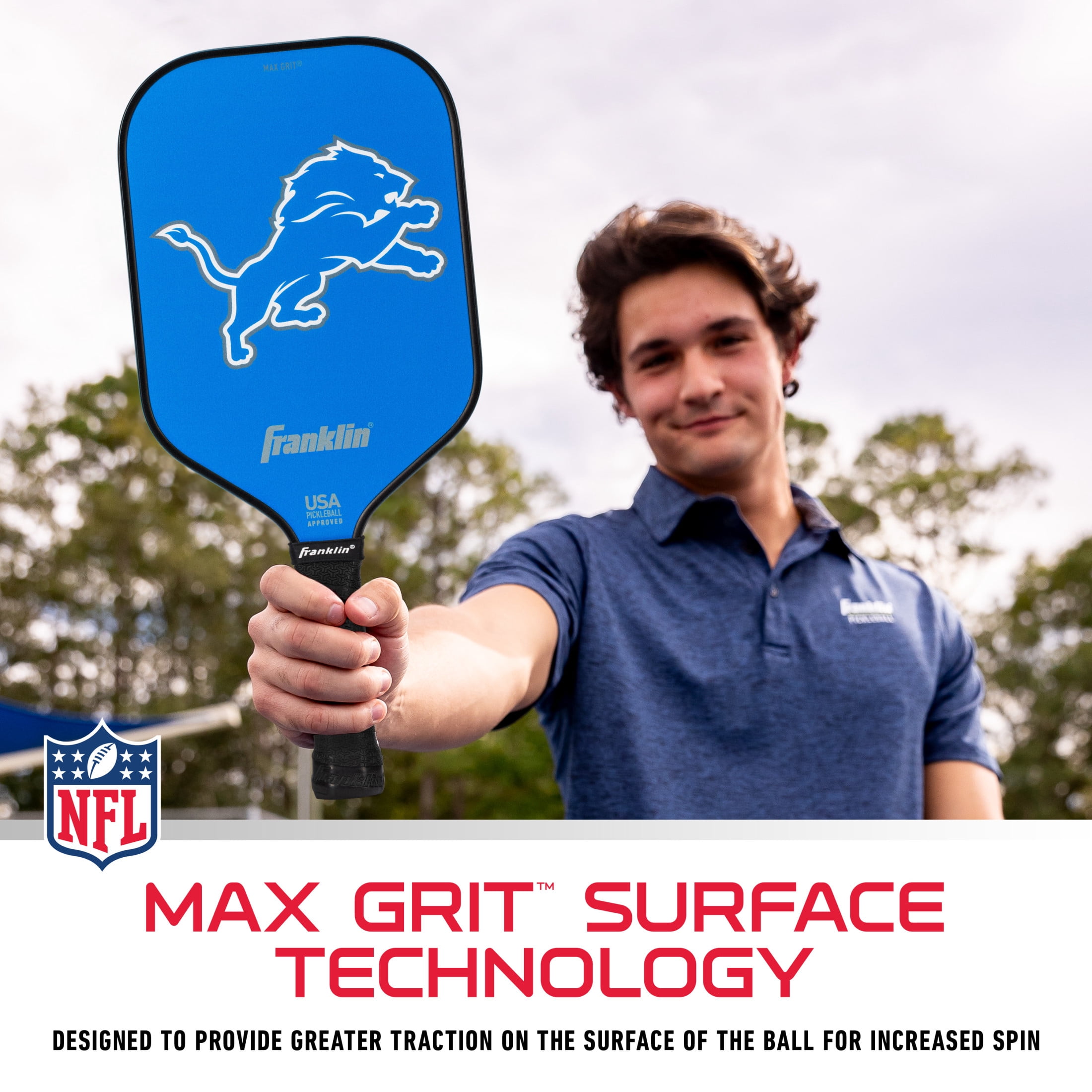 Franklin Sports NFL Detroit Lions Pickleball Paddle - Official NFL Team Pickleball Paddles - USAP (USAPA) Approved Premium Quality Pickleball Paddles - Authentic Team Logos + Colors