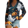 thumbnail image 2 of jobturf Halloween Shirts for Women Cute Ghost Printed T-Shirt Novelty Casual Long Sleeve Blouses Halloween Party Tee Tops, 2 of 5