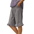 thumbnail image 2 of Bermuda Shorts for Women Knee Length Lightweight Flared Ruffle Hem Shorts High Waisted Wide Leg Pants with Pocket, 2 of 7
