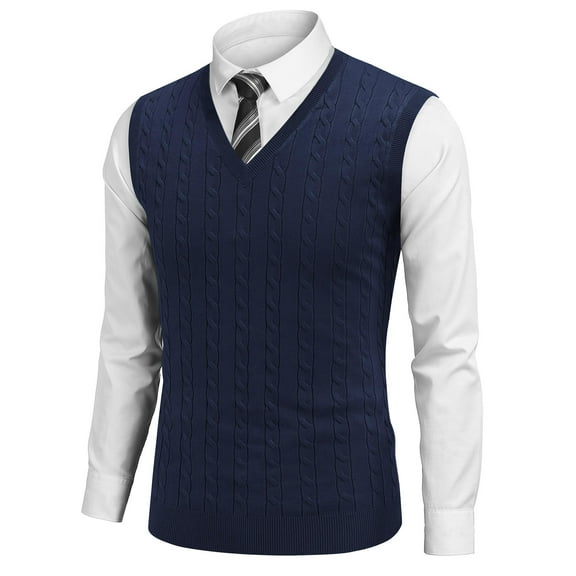 COOFANDY Men's Sweater Vest V Neck Slim Fit Cable Knitted Sleeveless Pullover Sweater