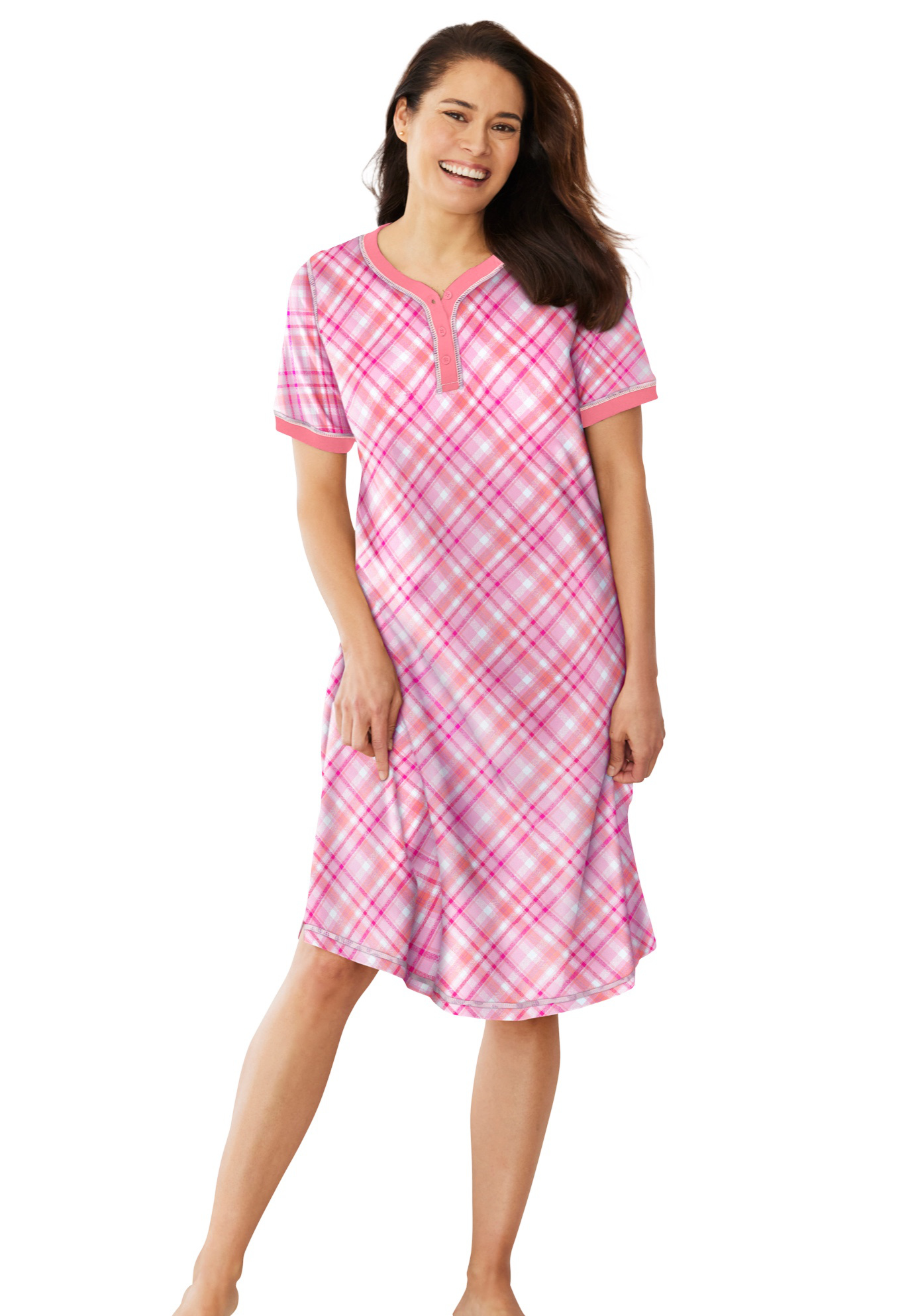 Dreams & Co. Women's Plus Size Short Henley Sleepshirt Nightgown