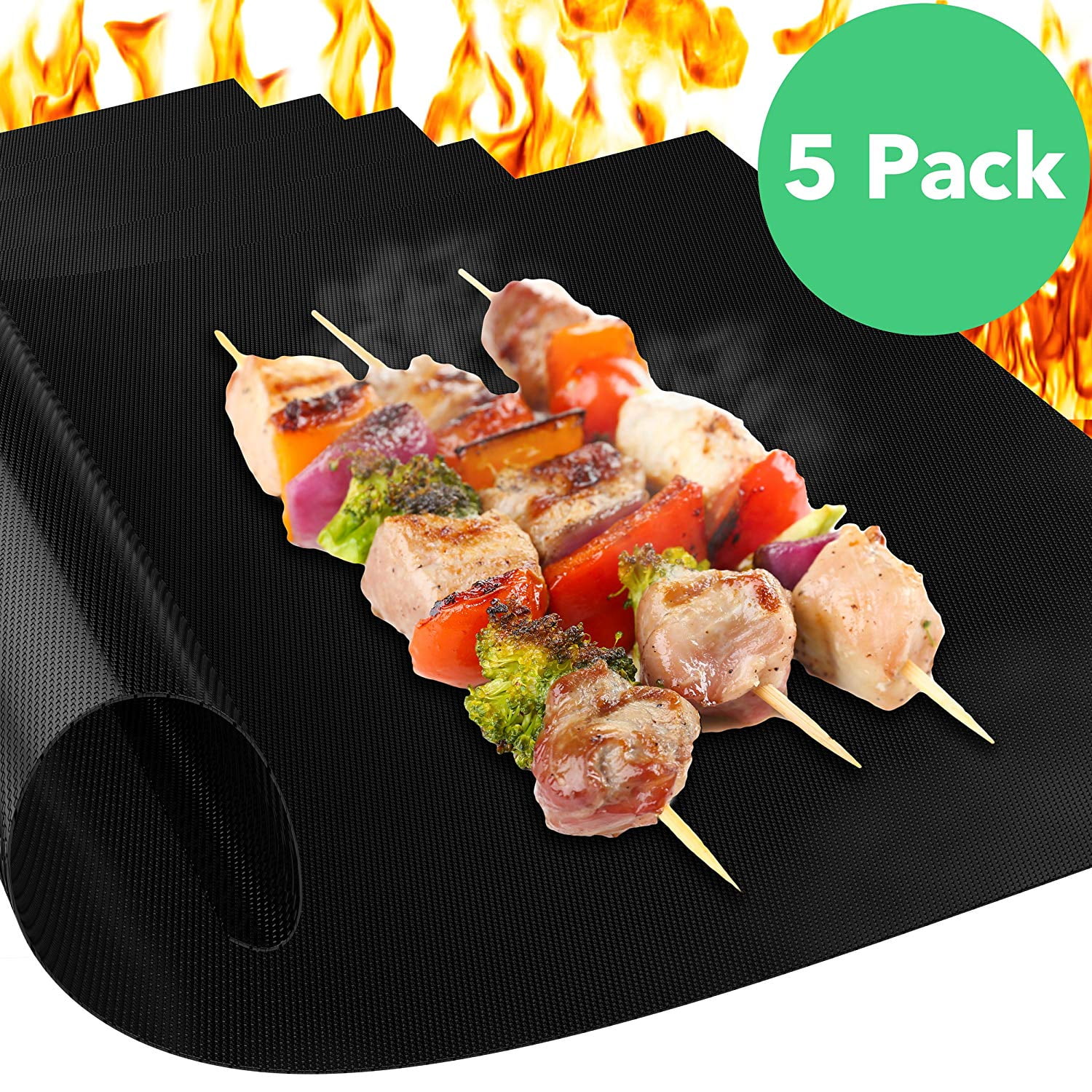 Set of 5 Non Stick Reusable BBQ Grill Mats for Gas Charcoal Electric