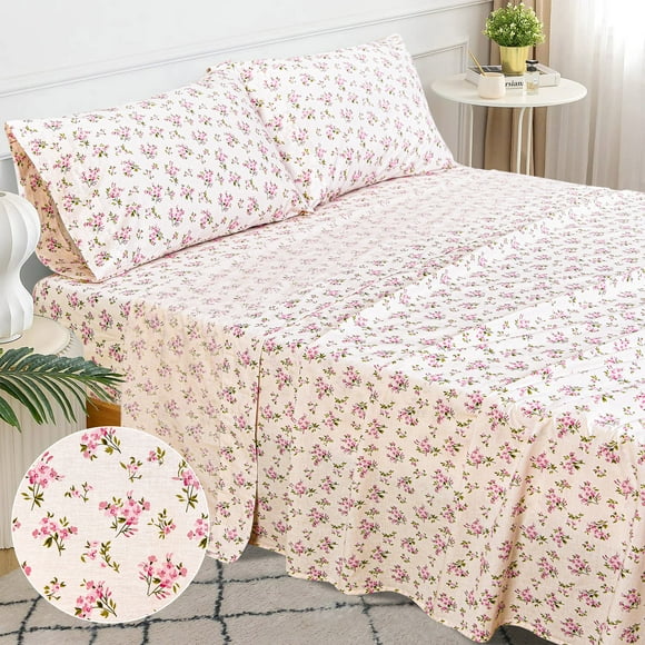EnvioHome 100% Cotton Bed Sheets, 3 Piece - Cool & Crisp Cotton Percale Twin XL Bed Sheets - Sweet Ditsy Floral