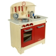 Homeware 5 Piece Wood Play Kitchen, Beige and Red
