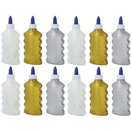 Coloured Glitter - 3PK Bright Iridescent SLVR Gold Colored Washable Acid Free Liquid Glitter Glue i