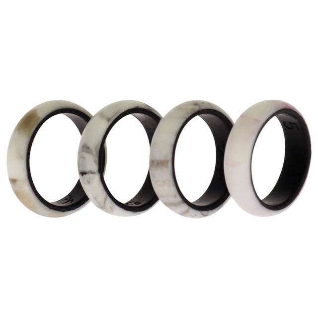 Juego de anillos de boda de silicona de 2 capas Bordo-Marble by ROQ para mujer Anillo 4 x 5 mm