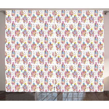 Feather Curtains 2 Panels Set Colorful Pastel Spiritual Plumage