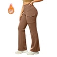 thumbnail image 6 of Sunnin Women Cargo Flare Pants Solid Color Fleece Lined Casual Lounge Pants with Pockets, 6 of 6