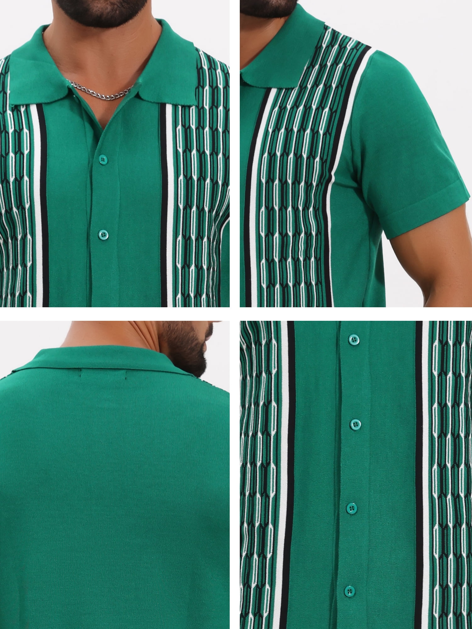 DARING DIVA Men's 2 Pieces Sets Summer Polo Shirt & Shorts Printed Knit Outfits 2XL Green