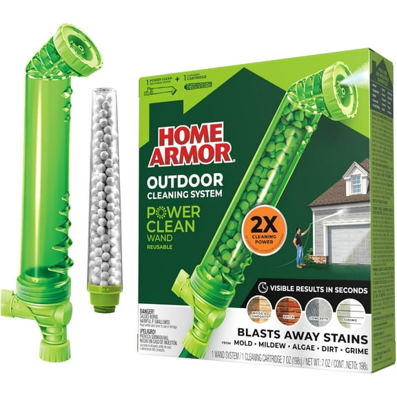 Power Clean Wand, Outdoor Cleaning System, Blasts Away Stains from Mold, Mildew, Algae, Dirt and Grime for Visible Results in Seconds, No Scrubbing Required, Reusable