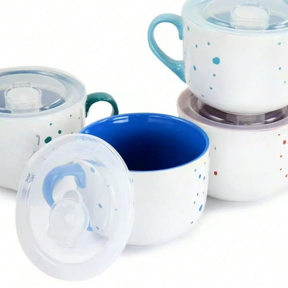 Freckled Joy 25 fl. oz. Assorted Colors Stoneware Soup Bowl Cup and Lid (Set of 4)