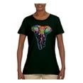 thumbnail image 2 of Colorful Rainbow Floral Elephant Animal Lover Womens Graphic T-Shirt, Forest Green, Medium, 2 of 3