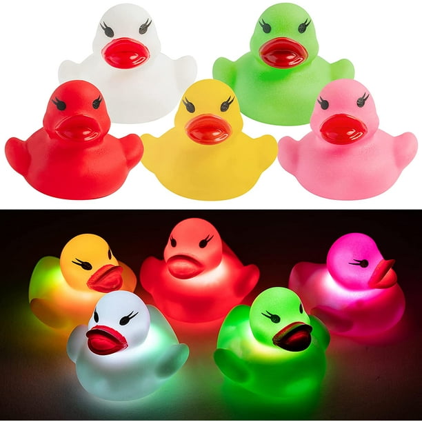 Entesi 10pcs Light Up Floating Rubber Ducks Flashing Color Changing Light In Water Ducky For Baby Kids Toddler Bathtub Bathroom Infants Boys Girls Sho