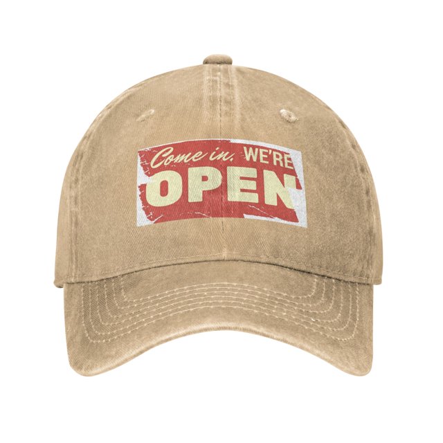 DouZhe Adjustable Washed Cotton Baseball Cap - Open Entry Sign Prints Vintage Dad Hat Unisex Sports Caps (Yellow)