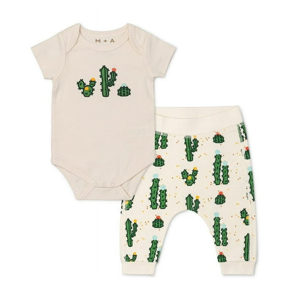 M A by Monica Andy Organic Cotton Gender Neutral First Moves Bodysuit Groove Pant Set, Sizes Newborn -24 Months