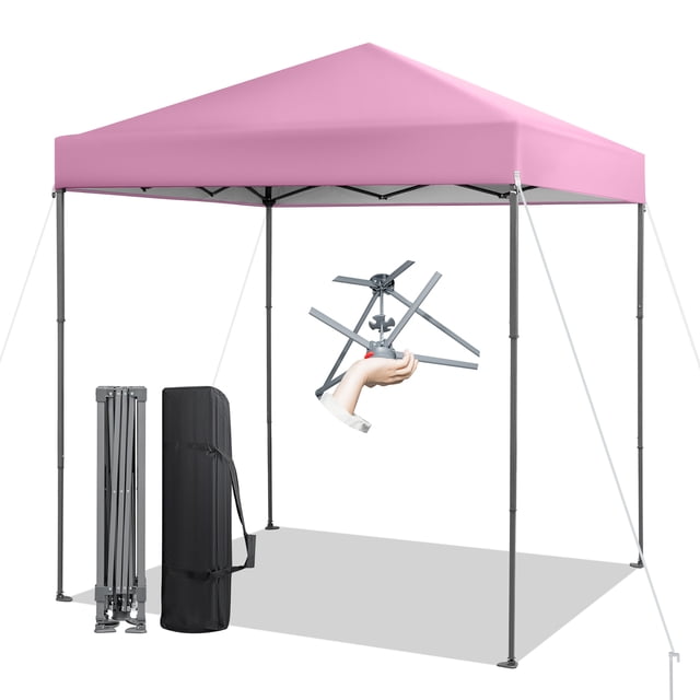 Gymax Abri Pliant Escamotable 6,6 X 6,6 Pi avec Réglage de Hauteur 6,2-8 pour l'Extérieur Rose