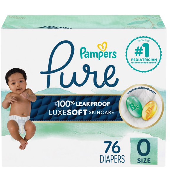 Pampers Pure Couches pour Bébé, Taille 0 (10 lbs ), 76, jusqu'à 100 % Antifuites, Couches Douces Hypoallergéniques de Qualité Supérieure