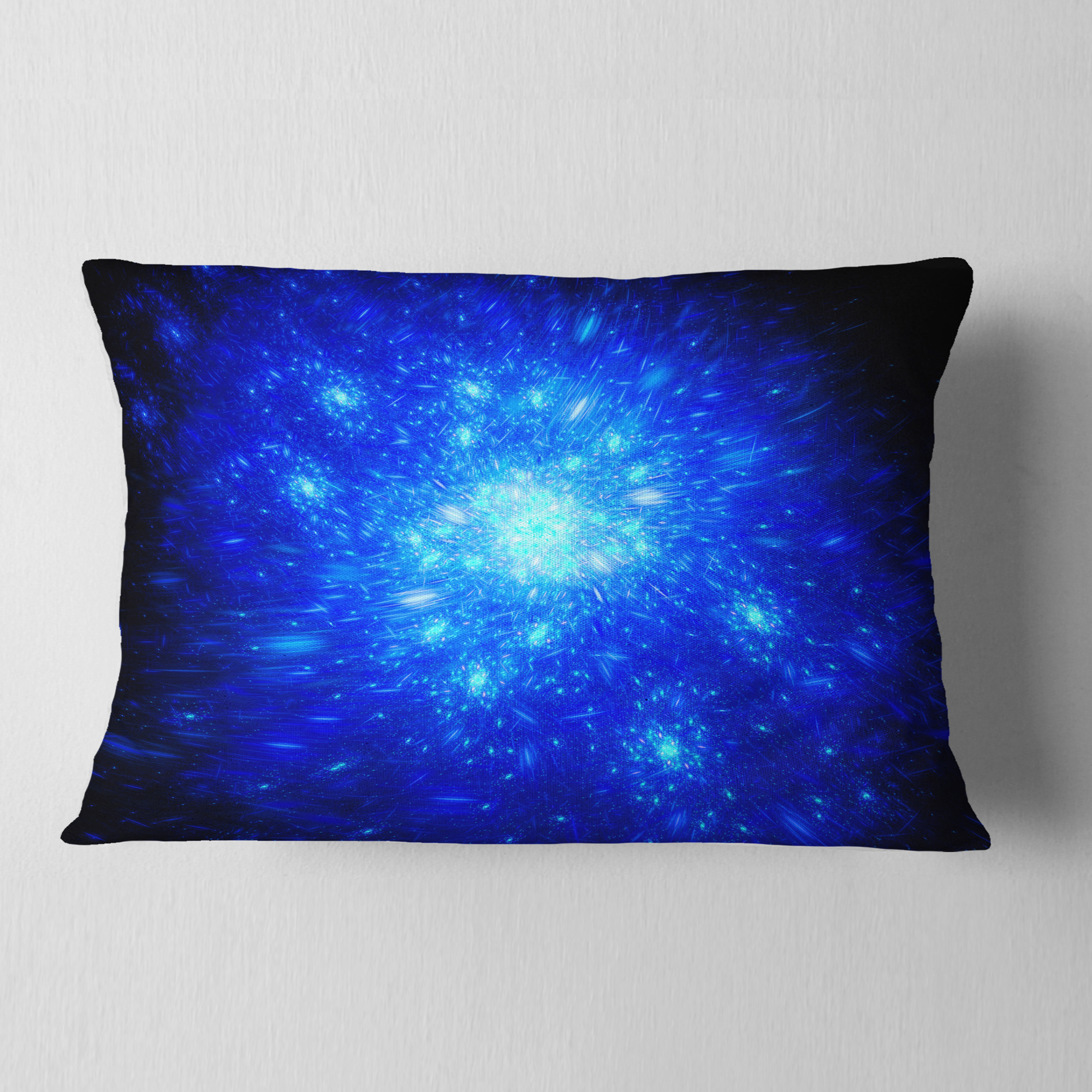Designart Blue Fireworks on Black - Abstract Throw Pillow - 12x20
