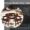 thumbnail image 4 of Brown 8 Person Round Outdoor Picnic Table with 4 Built in Benches Umbrella Hole Wood Metal Table Bench Set for Garden Backyard Porch Patio, 4 of 18