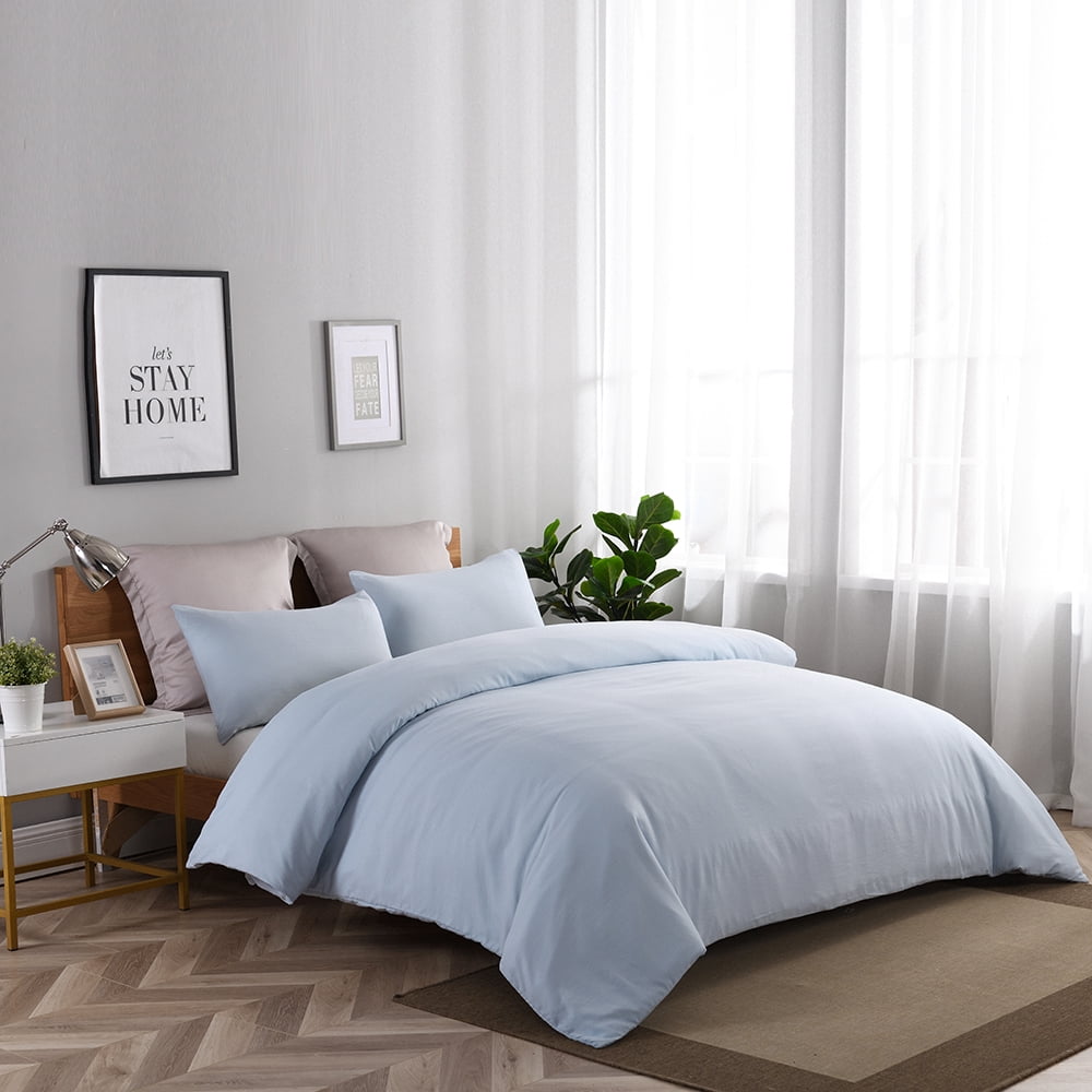 JML Twin Size Duvet Cover Set 2 Piece, Washed Microfiber Comforter Cover,Blue