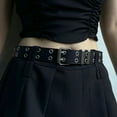 thumbnail image 3 of Black Belt Women, White Double Grommet Leather Belt for Women Men Jeans Belts, 3 of 6