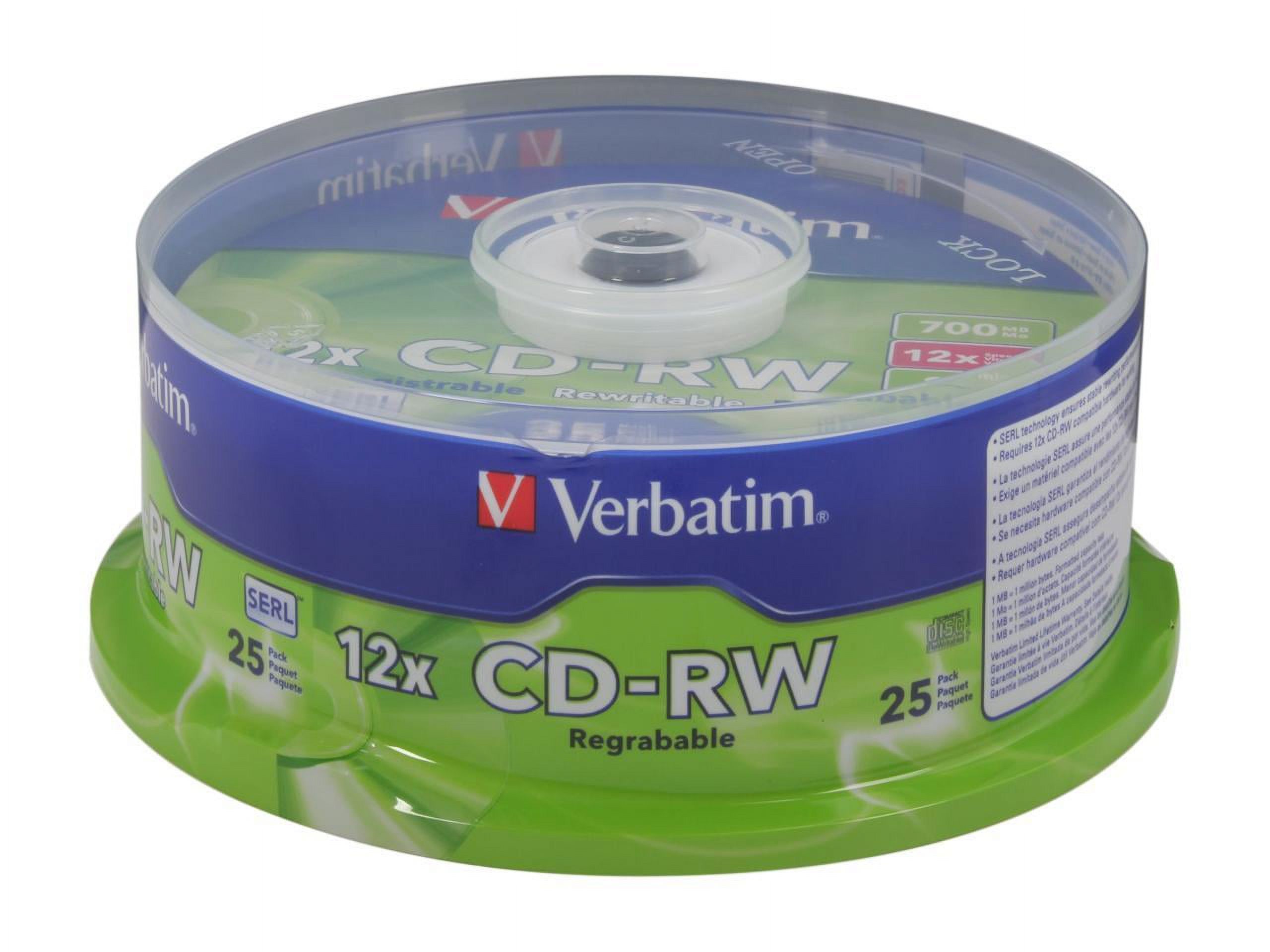 Verbatim 700MB 12X CD-RW 25 Packs Spindle Media Model 95155 - image 2 of 2