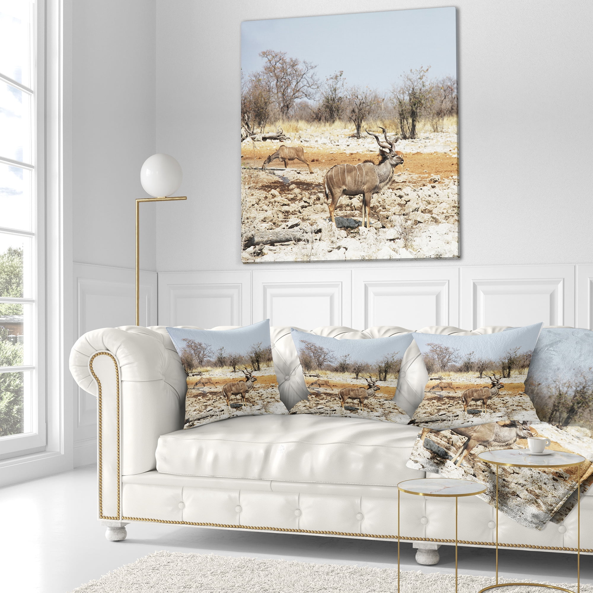 Designart Two Smart Wildebeests in Jungle - Landscape Printed Throw Pillow - 18x18