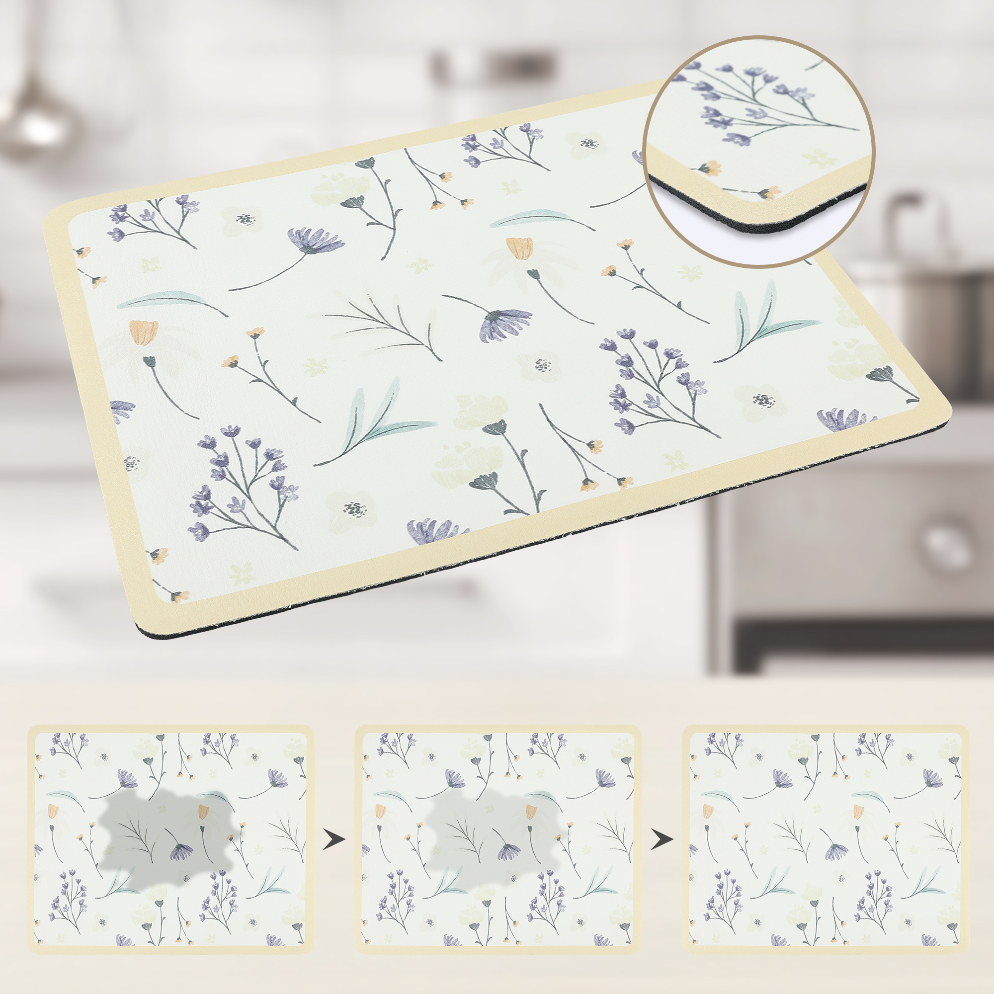 Unique Bargains Floral Quick Dry Dish Drying Mats for Kitchen Light Orange 19.7*15.7 inch