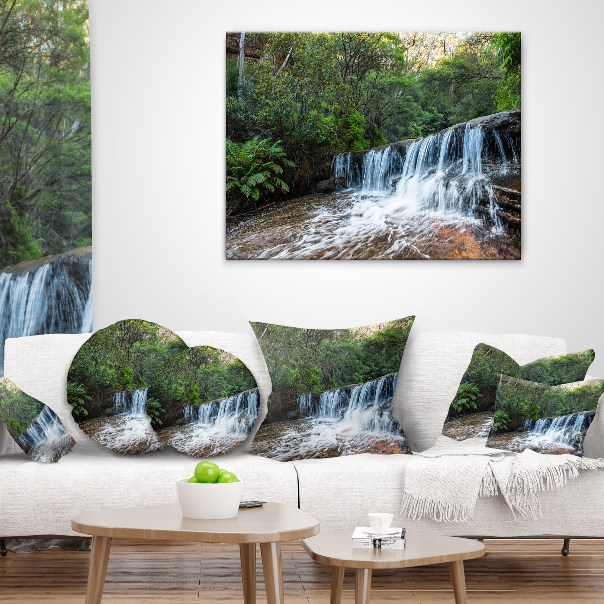Designart Beautiful Waterfall in New Australia - Landscape Printed Throw Pillow - 16x16