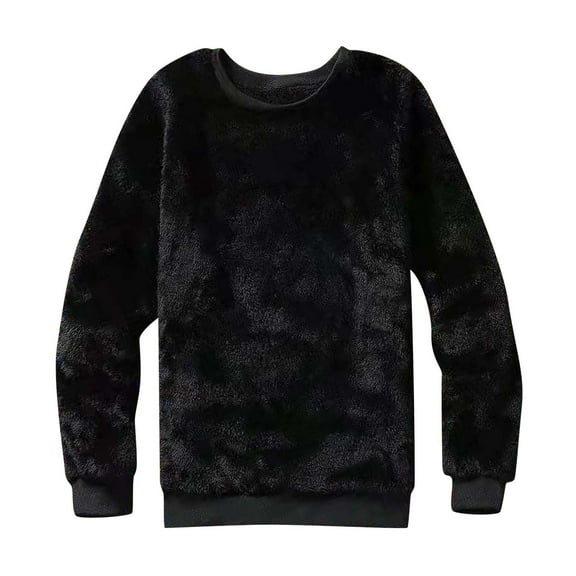 TKLPEHG Sweatshirt for Women Crew Neck Fleece Sweatshirt Lightweight Classic Solid Color Loose Fashion Casual Long Sleeve Pullover (Black,XXXL)