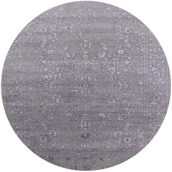 Ahgly Company Indoor Round Mid-Century Modern French Lilac Purple Oriental Area Rugs, 4' Round