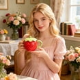 thumbnail image 4 of Cute Strawberry Mug with Lid and Spoon Ceramic Pink Coffee Maker Tea Cup for Women Kawaii Kitchen Gifts, 4 of 5