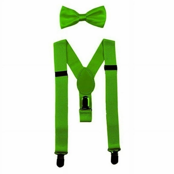 NEW Lime Green Kids Baby Suspenders and Bow Tie Set Elastic Adjustable - New with box/tags