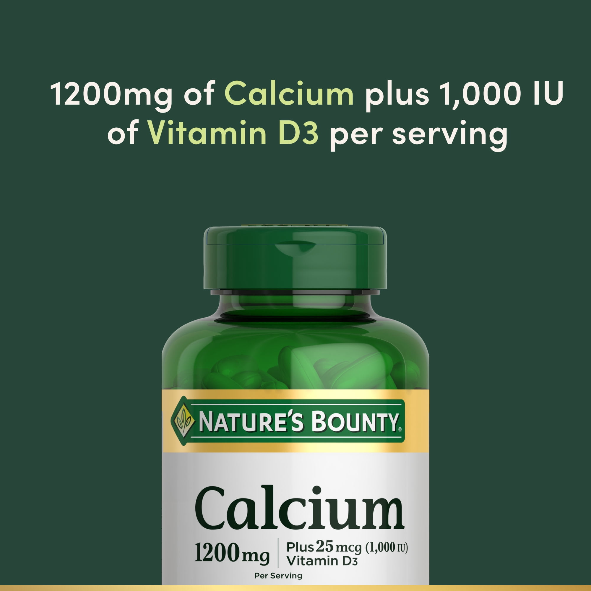Nature's Bounty Calcium + Vitamin D3 1000 iu, Bone Health Mineral Supplement, 1200 Mg, Softgels, 120 Count