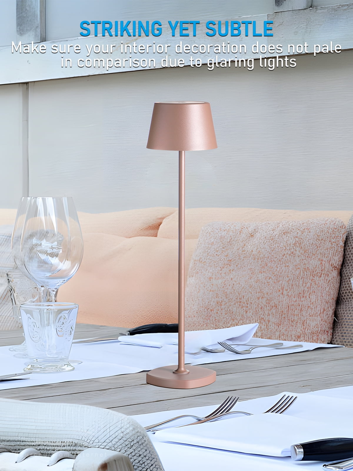 2 Pack Rechargeable Cordless LED Table Lamp, Dimmable Desk Lamp for Restaurant, Base Contact Charging, Brown