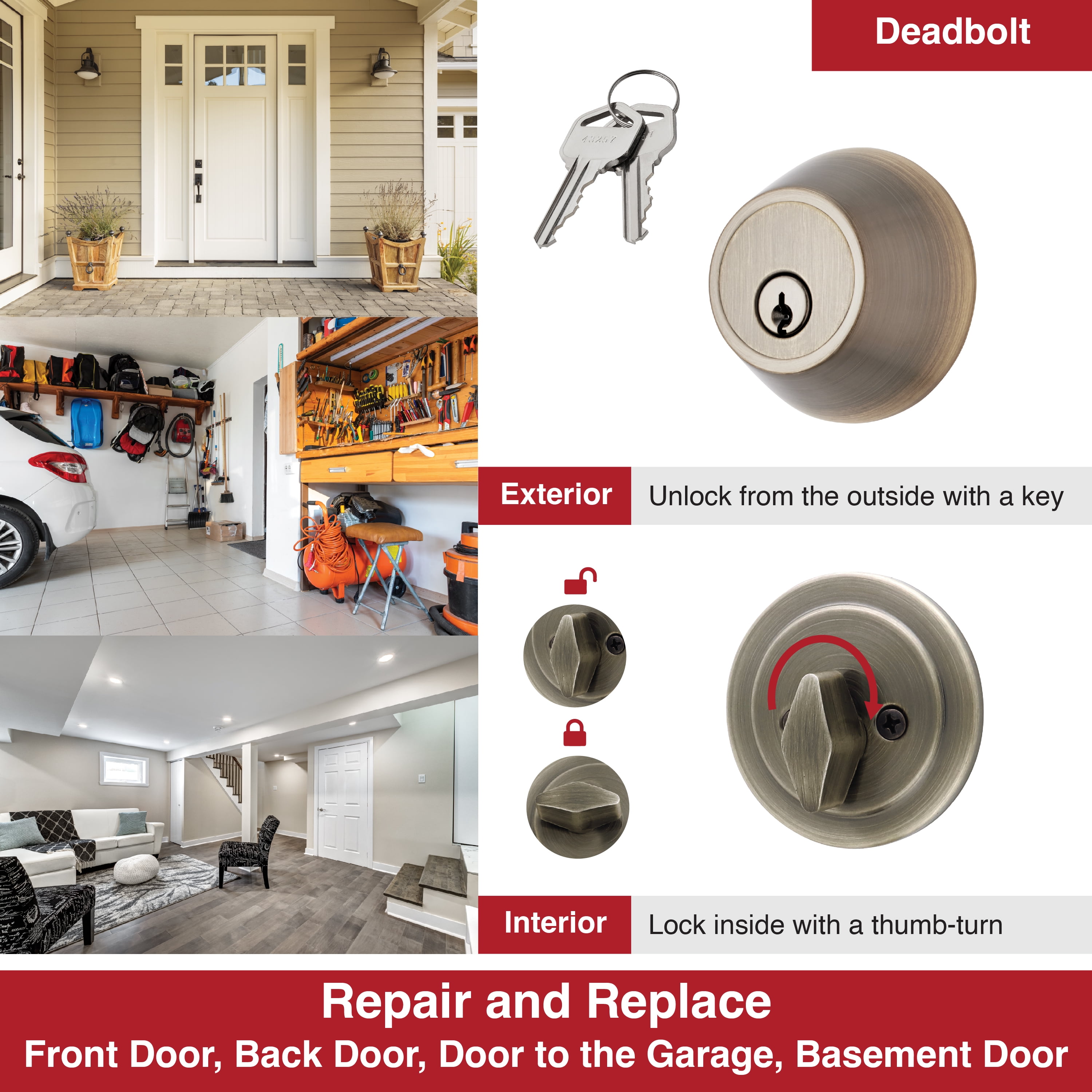 Hyper Tough Keyed Entry Single Cylinder Deadbolt Antique Brass