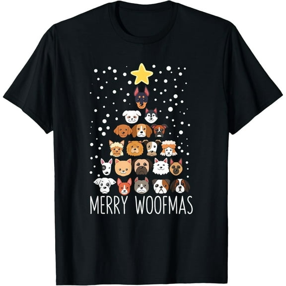 Woof Christmas Tree Dog Lovers Puppies Dogs Merry Woofmas T-Shirt for Men Women s