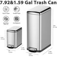 thumbnail image 2 of 8 Gallon and 1.6 Gallon Slim Trash Can Set, 2 Pack Stainless Steel Trash Can with Removable Inner Bucket, Step-on Pedal Recycling Bin with Slow Close Lid, Trash Can for Narrow Space, 2 of 6