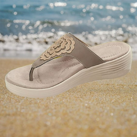 

Women s Comfortable Flip-Flops Sandals With A Buckle And Low Wedge Heel Casual Slippers