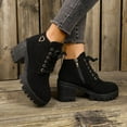 thumbnail image 6 of Ankle Boots for Women Chunky Mid Heel Round Toe Side Zipper Lace-Up Booties Fashion Casual Versatile Warm Fall Winter Comfortable Shoes for Women Black 7.5, 6 of 10