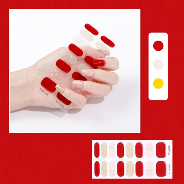Tiras de esmalte de uñas de gel semicurado, tiras de envolturas completas para uñas de gel, pegatinas para uñas de gel