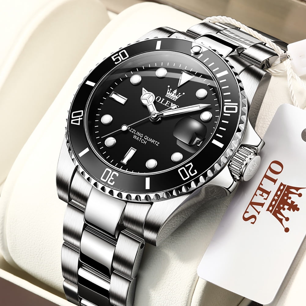 OLEVS Watches for Men Classic with Date Business Dress Luxury Big Face Green/Black/Blue Waterproof Luminous Mens Wrist Watch Analog Two Tone Stainless Steel Men Watch