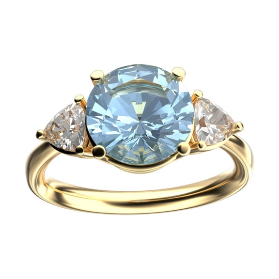 Star K� Three 3 Stone 8mm Round Genuine Sky Blue Topaz Trillion Engagement Promise Comfort fit Ring