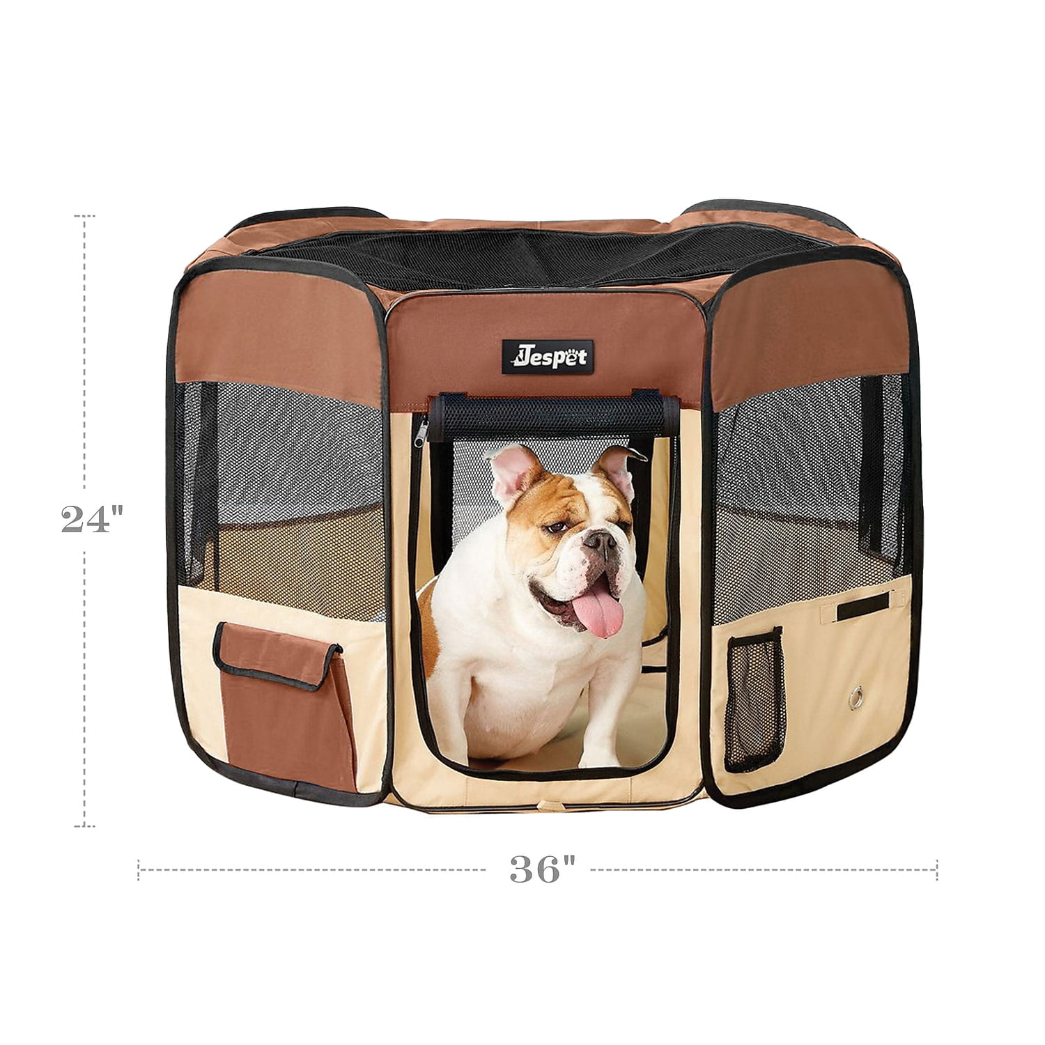 212 Main PPP-36CF 36 in. Soft Pet Playpen, Brown & Beige - Small