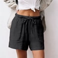 thumbnail image 3 of SGMVNU Women's Drawstring Shorts Elatic High Waist Loose Fit Casual Wide Leg Shorts Lightweight Summer Beach Linen Shorts with Pockets, Size L, Black, 3 of 6