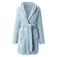 thumbnail image 4 of Robes for Women Hooded Lightweight Soft Short Flannel Bath Robe Blue 3XL, 4 of 5