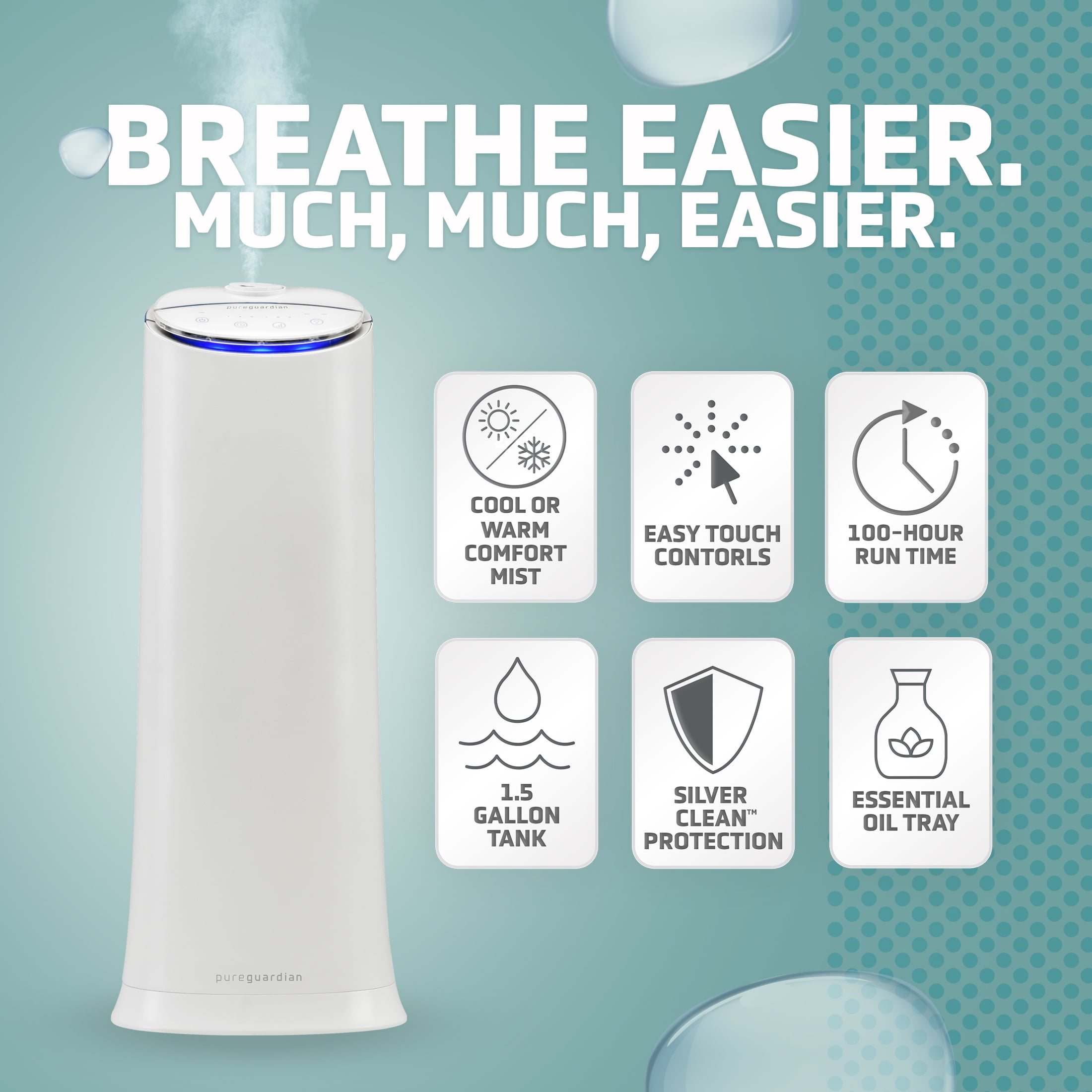 PureGuardian 1.5 Gallon 460 sq. ft. Warm and Cool Mist Ultrasonic Humidifier with Aroma Tray, H3250W
